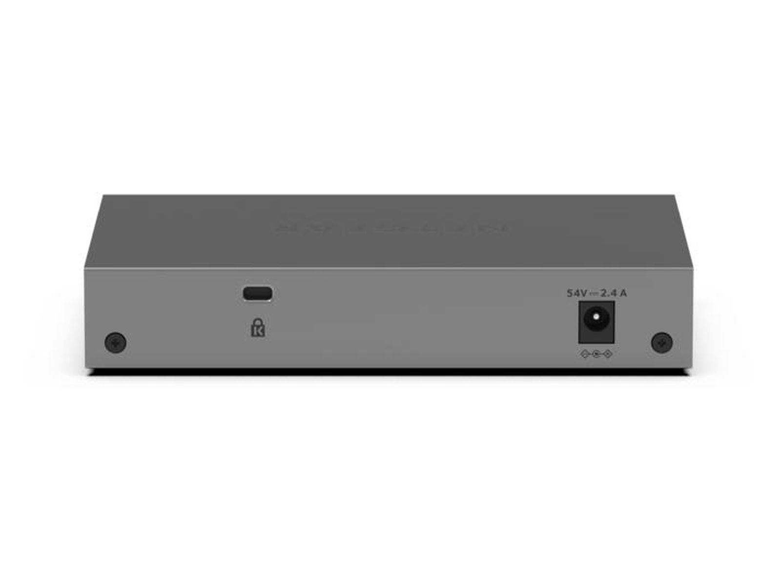 Dispositivo grigio con porte: alimentazione, simbolo lucchetto, USB-C e pulsante reset.