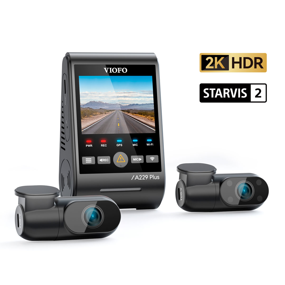 Kamera samochodowa VIOFO A229 Plus z dwoma kamerami i logo 2K HDR STARVIS 2.