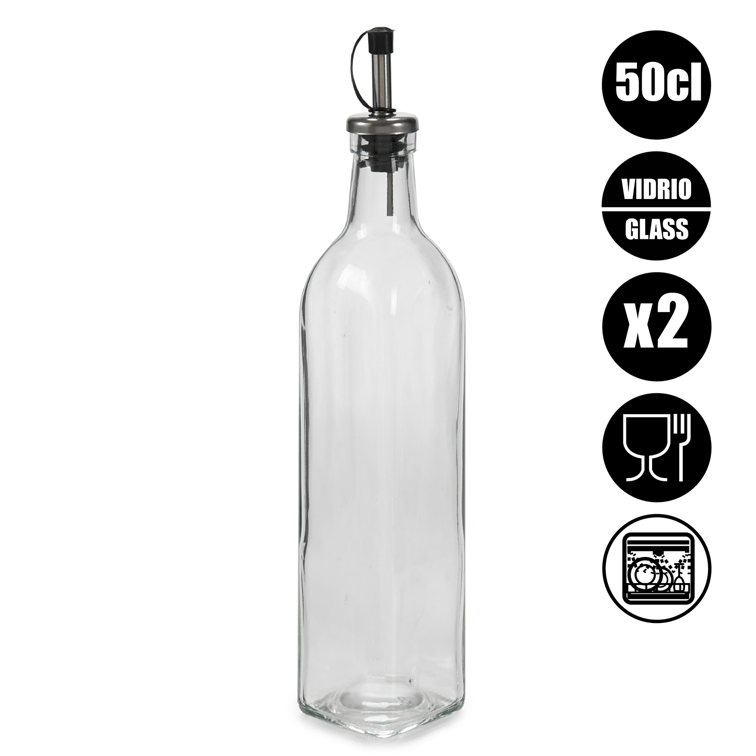 Una botella de vidrio vacía de 50cl con vertedor.