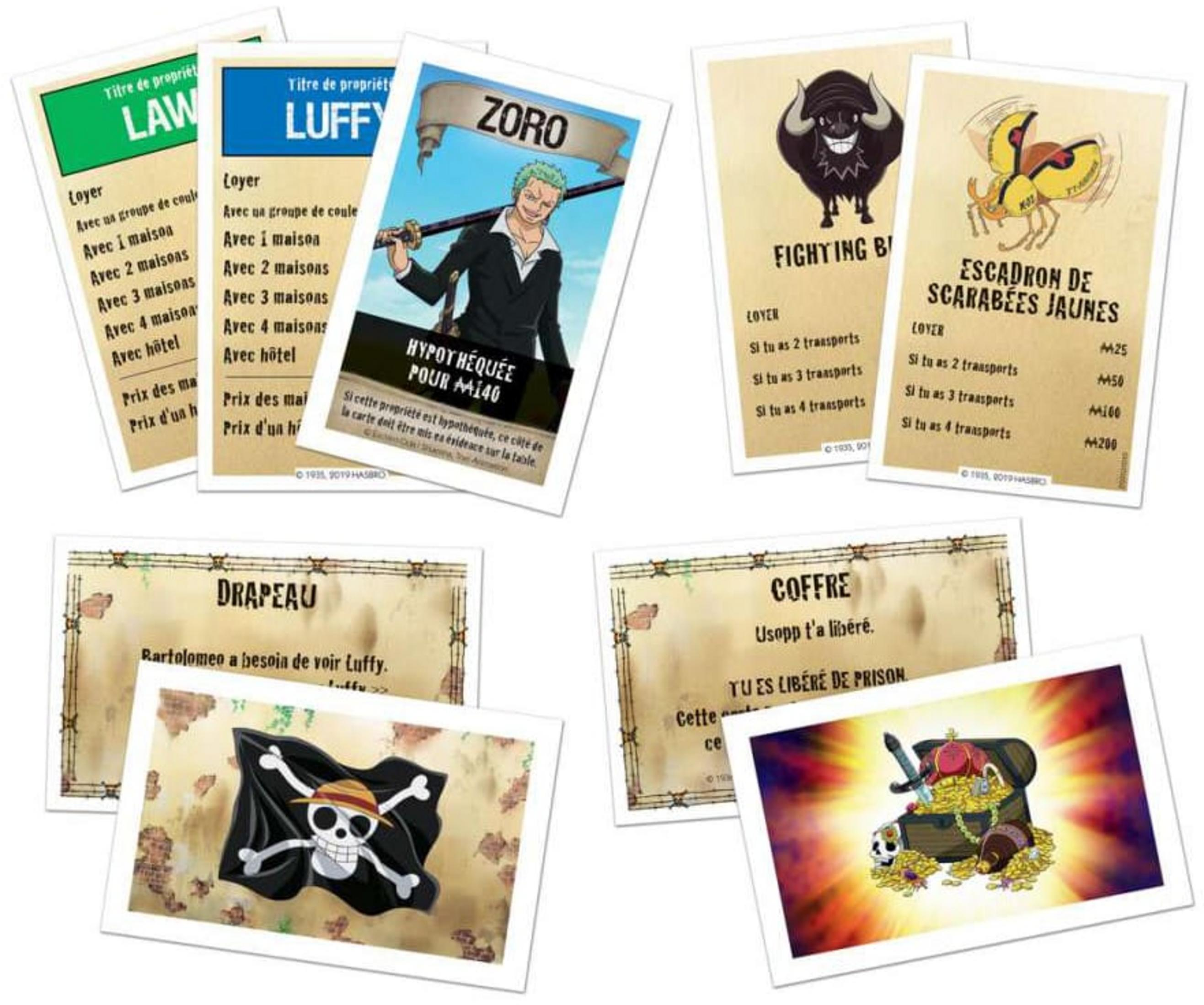 Spielkarten mit Charakteren und Spielinformationen.