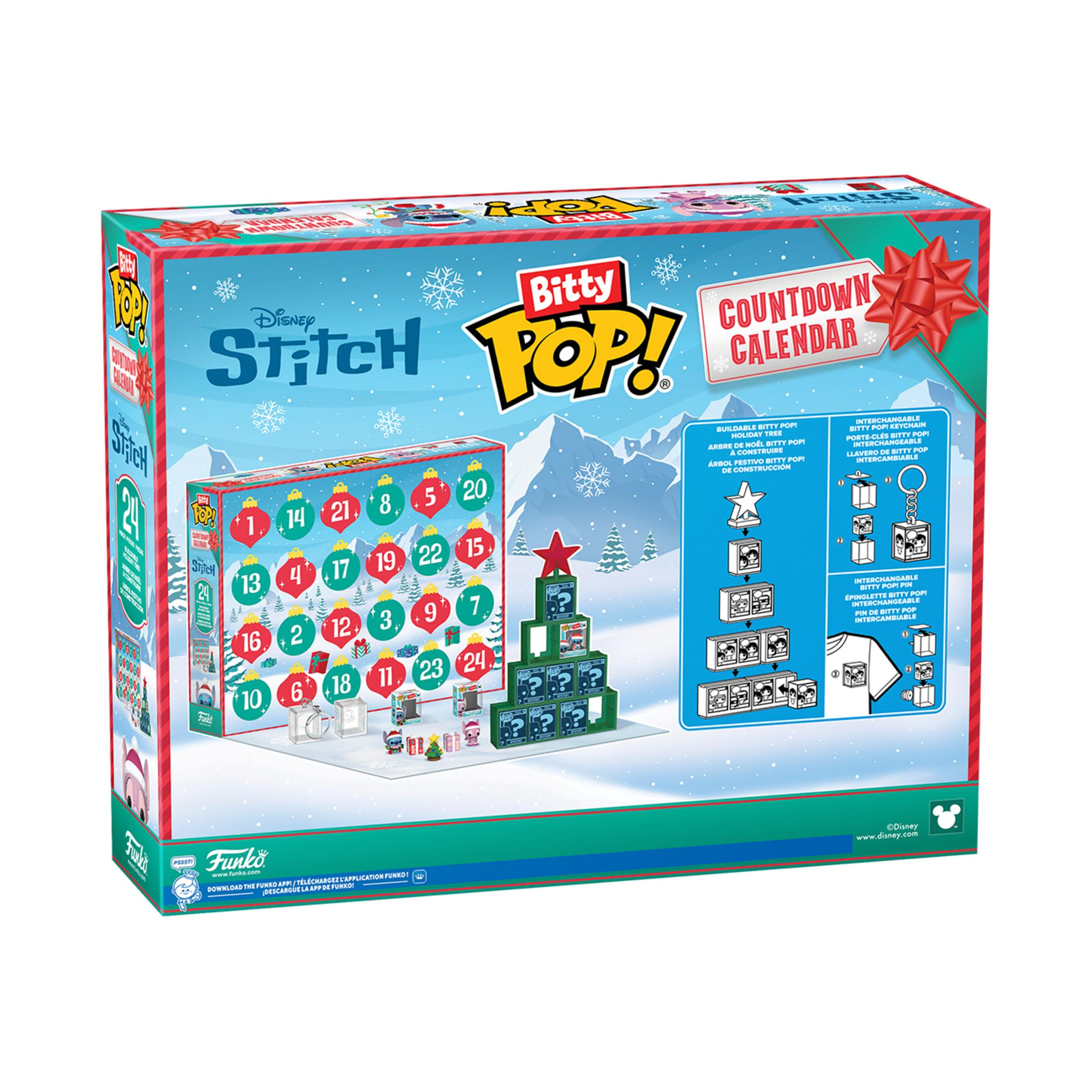 Scatola Calendario Conto alla Rovescia Disney Stitch Bitty Pop! con porte numerate e grafiche.