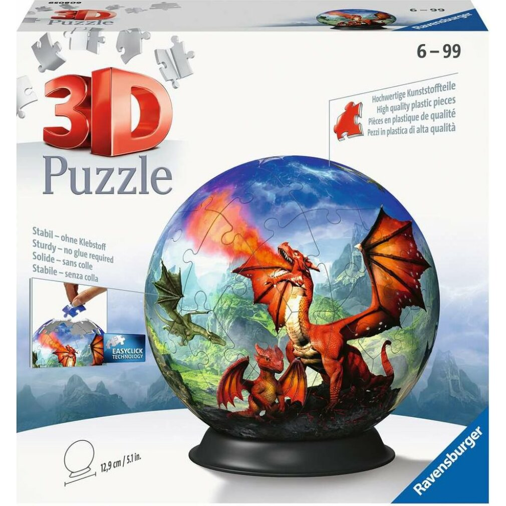 Puzzle 3D Ravensburger con draghi sputafuoco.