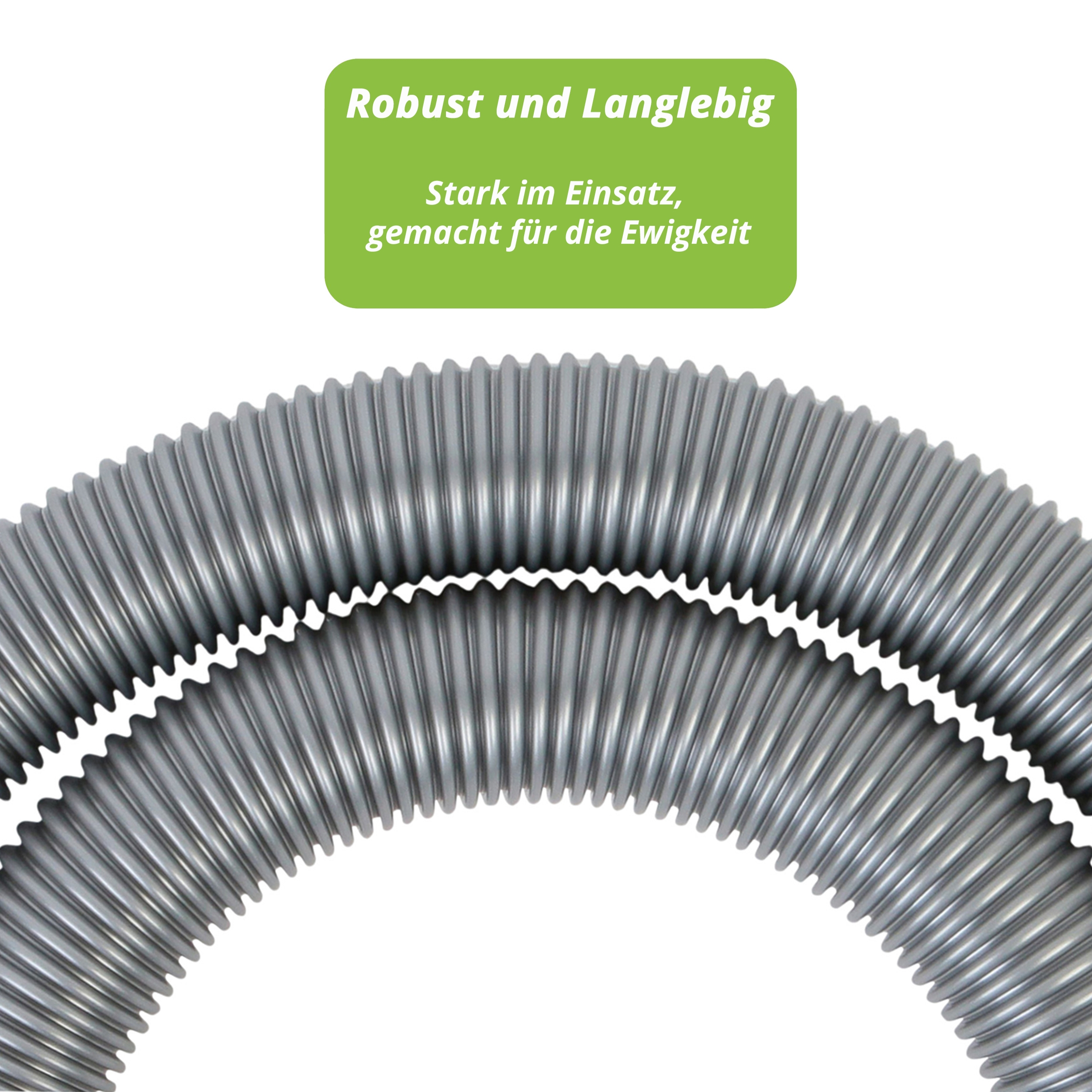 Zwei graue, flexible Schläuche mit Rillen nebeneinander.