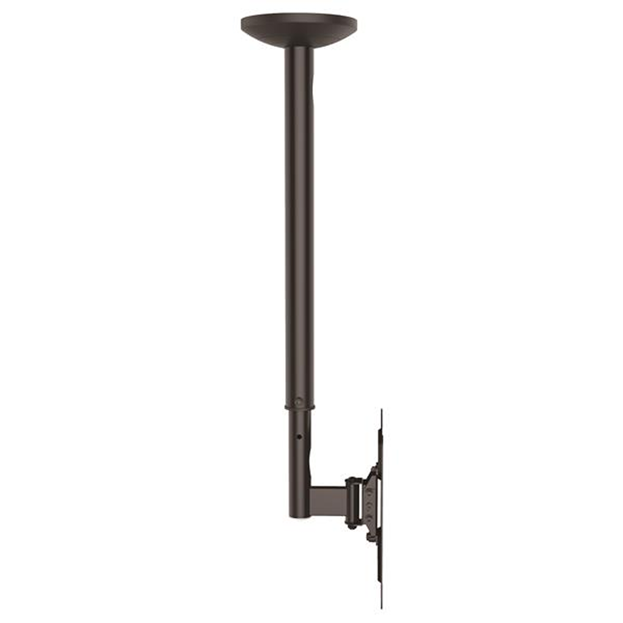 Dunkelbraune Deckenhalterung für Fernseher mit verstellbarem Arm.