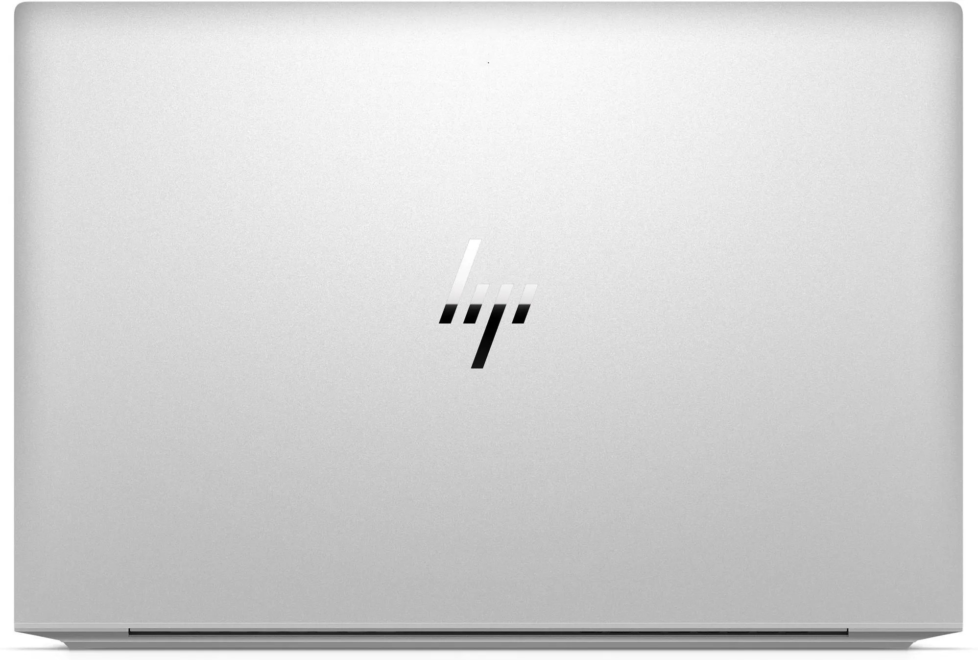 Geschlossener silberner HP Laptop mit Logo auf dem Deckel.