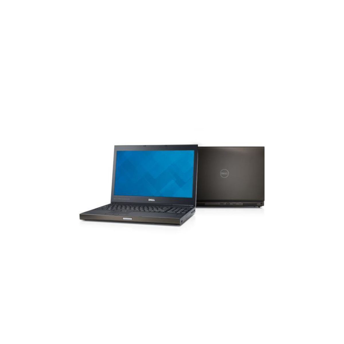 Zwei graue Dell-Laptops nebeneinander, einer geöffnet mit blauem Bildschirm.