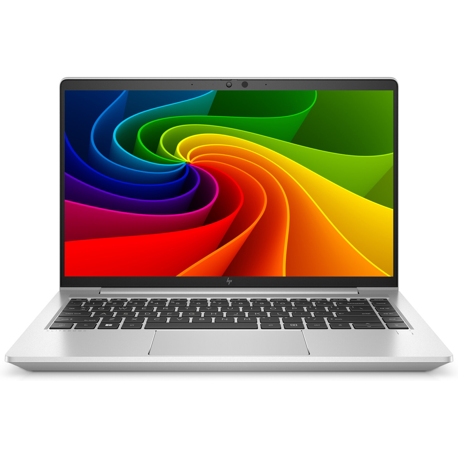 Ein offener Laptop mit einem bunten, wirbelnden Hintergrund auf dem Bildschirm.