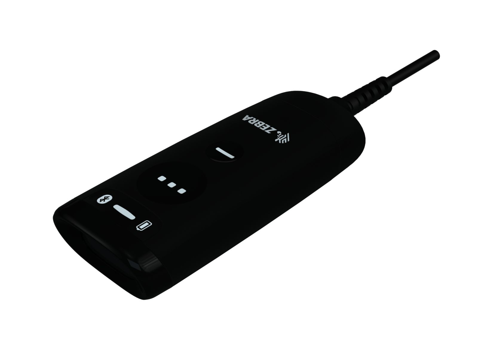 Scanner Zebra nero con simbolo Bluetooth e indicatore batteria.