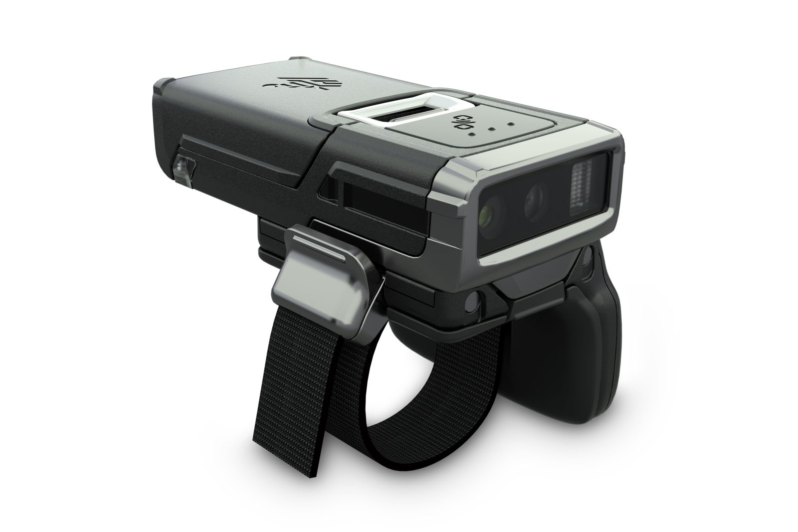 Uno scanner portatile nero con cinturino e finestra scanner.
