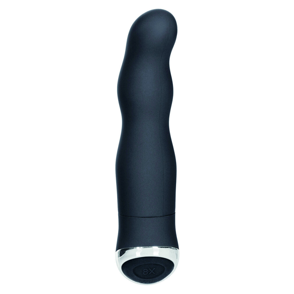 Schwarzer Vibrator mit silbernem Ring und "8X"-Aufdruck.