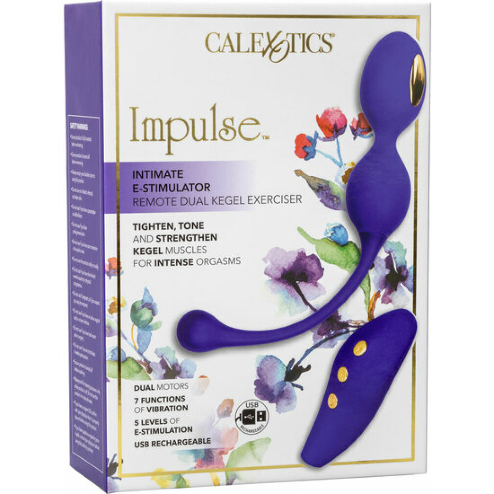 Lila E-Stimulator-Verpackung mit Blumenmuster, die "Impulse" zeigt.