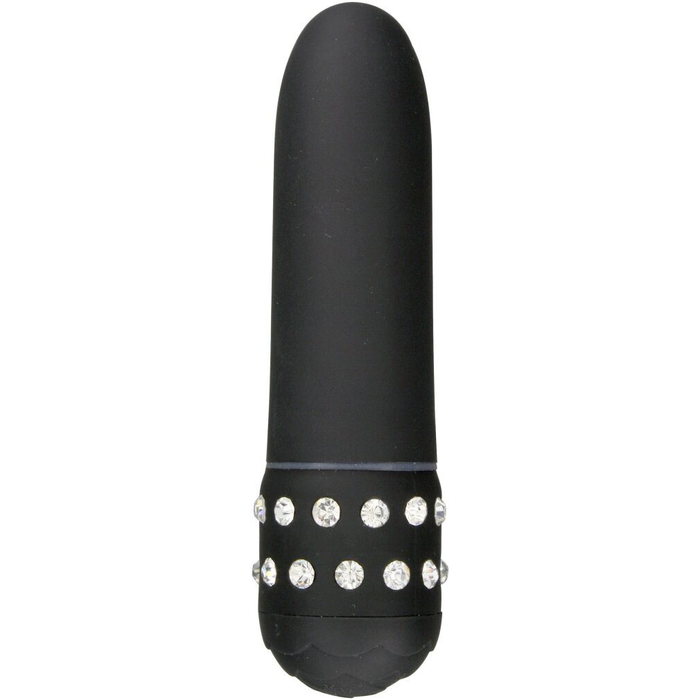 Schwarzer Vibrator mit zwei Reihen aus Kristallsteinen am unteren Ende.