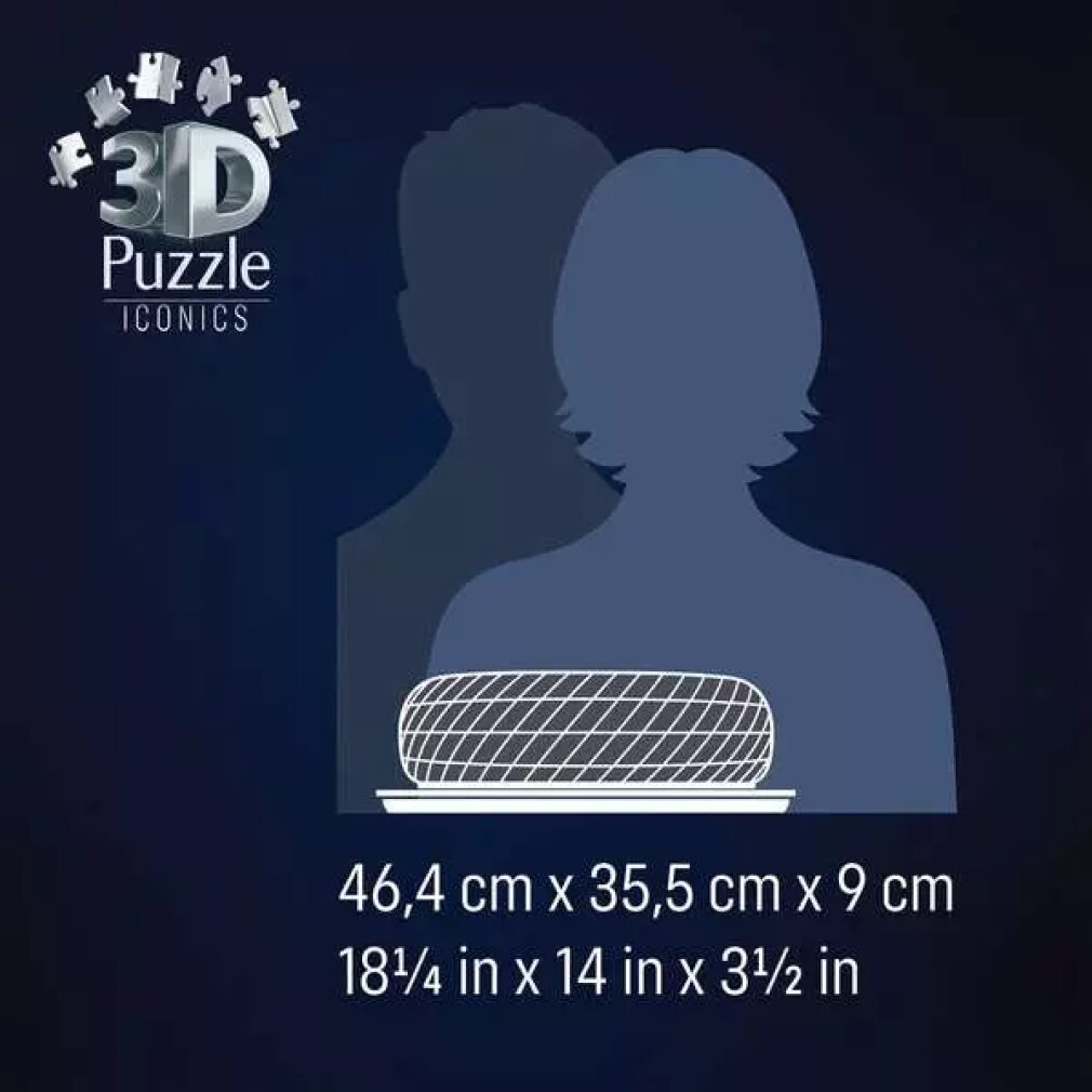 3D Puzzle Iconics mit Maßen 46,4 x 35,5 x 9 cm.