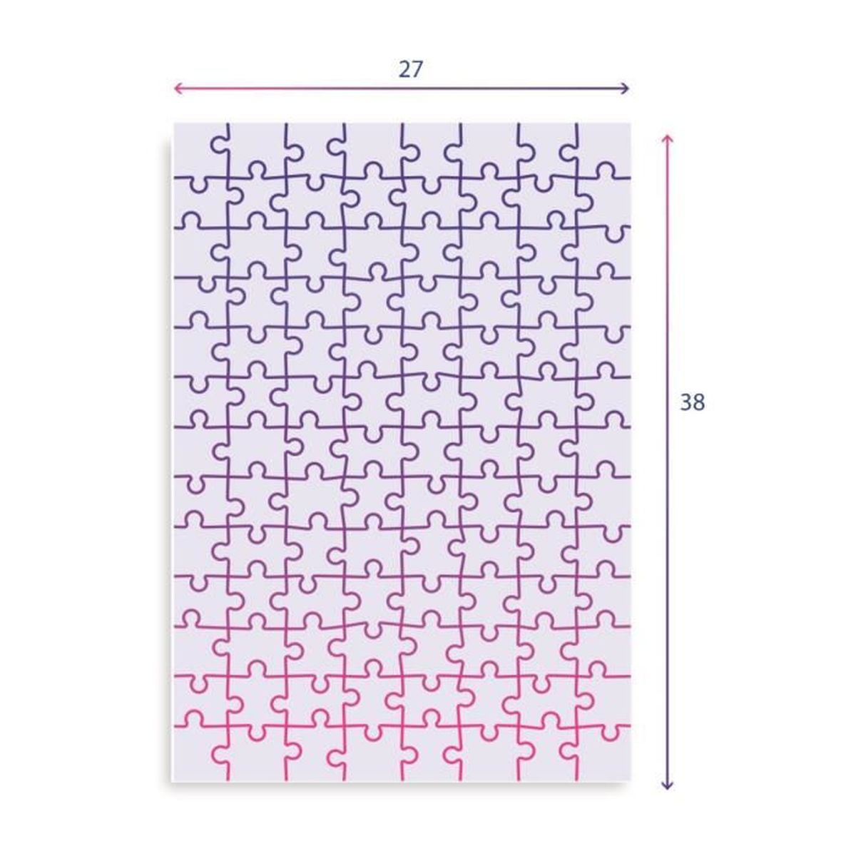 Puzzle z gradientem od fioletu do różu. Wymiary 27x38.