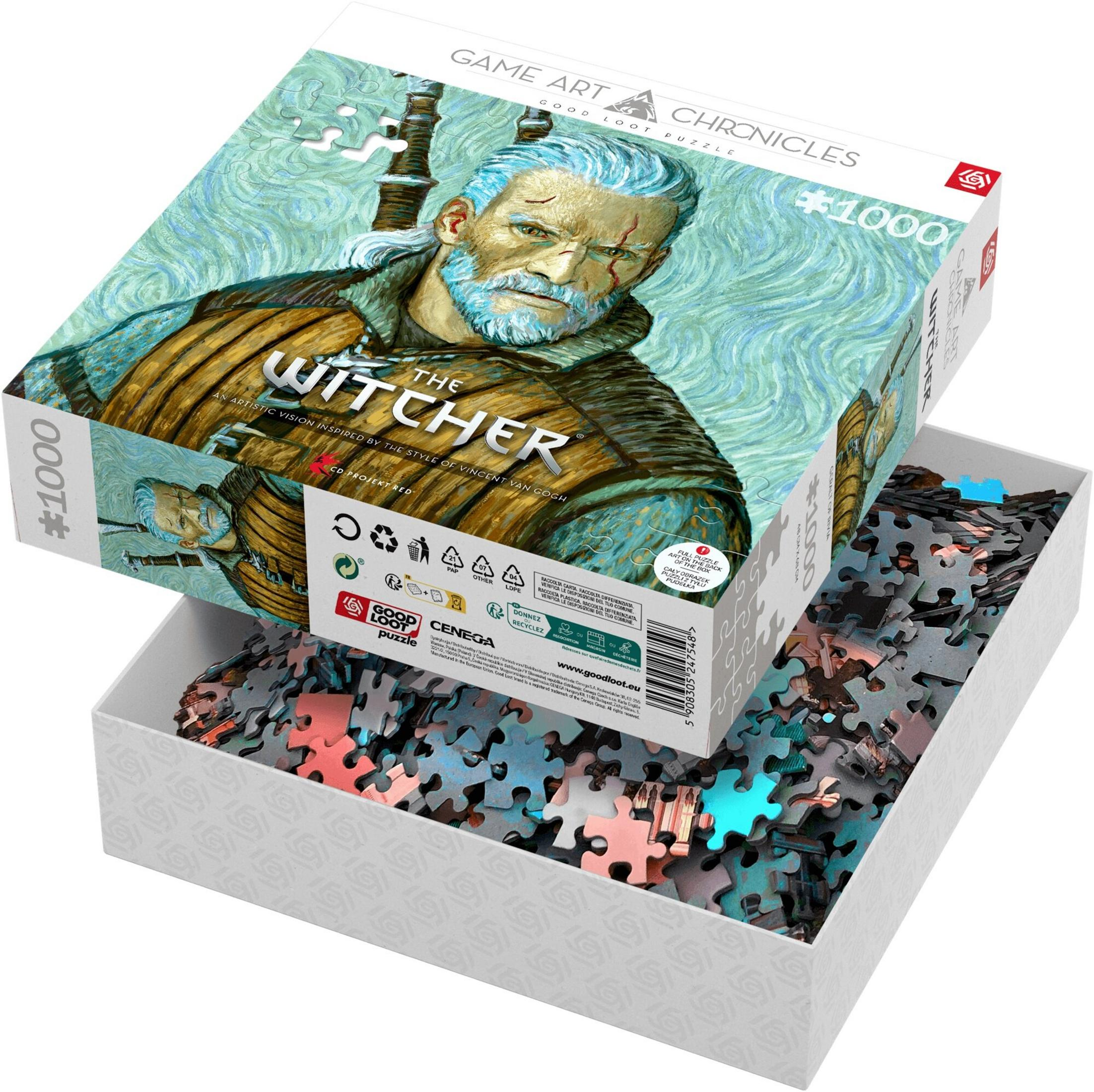 Pudełko z puzzlami Geralt z Rivii w stylu Van Gogha, 1000 elementów.
