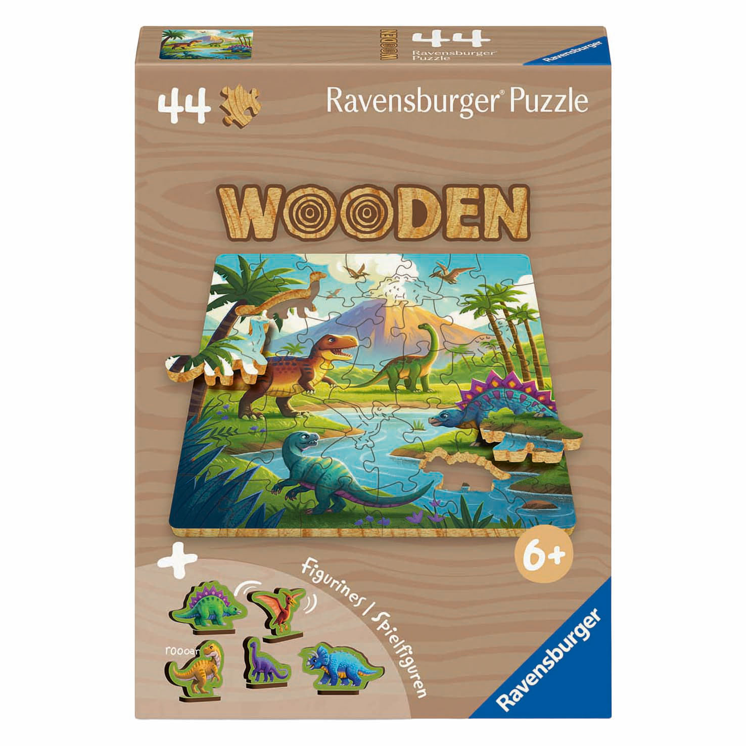 Puzzle in legno Ravensburger con dinosauri e figure, dai 6 anni in su.