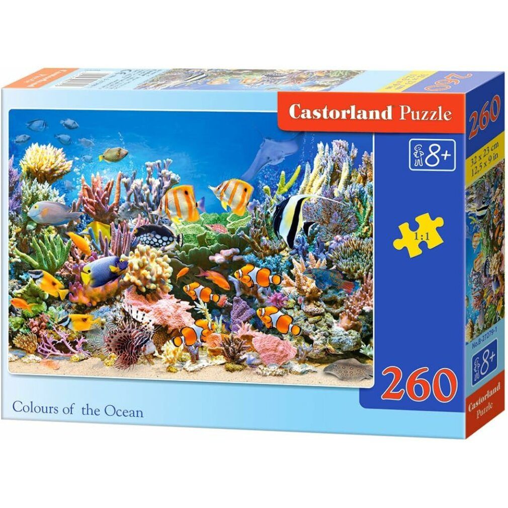 Puzzle Castorland con escena submarina colorida, peces y coral.