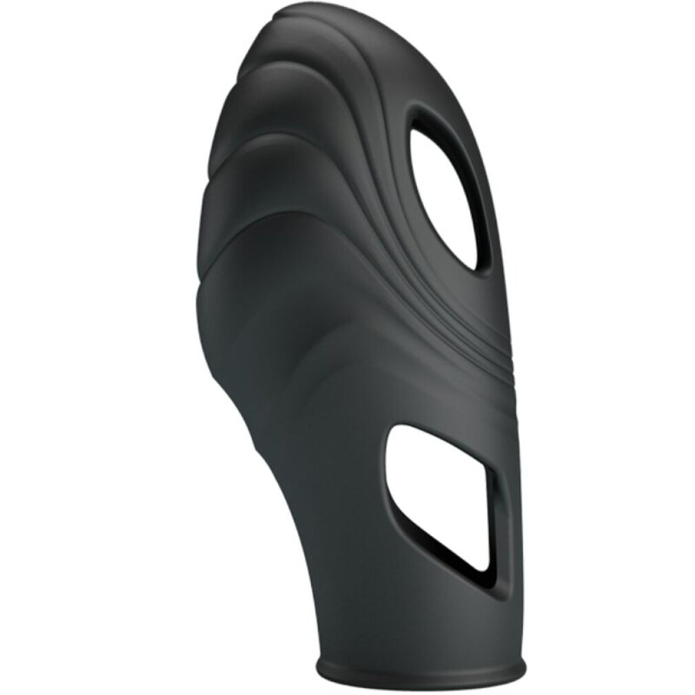Manguito negro acanalado con dos recortes ovalados.