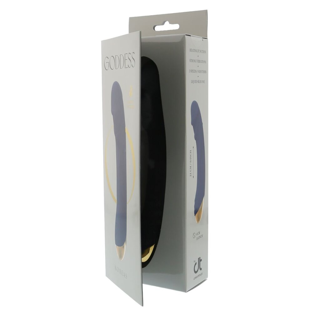 Verpackung mit einem blauen Vibrator, der mit "Goddess" beschriftet ist.