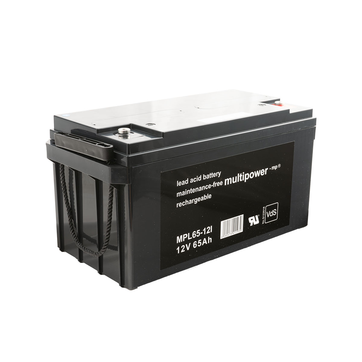 Schwarze Blei-Säure-Batterie mit Griffen, 12V 65Ah