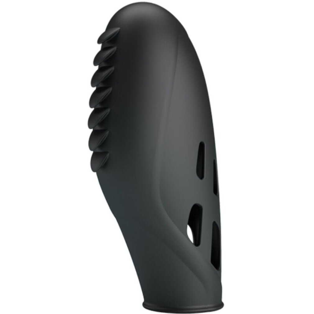 Un mango negro de forma ergonómica con estrías y recortes.