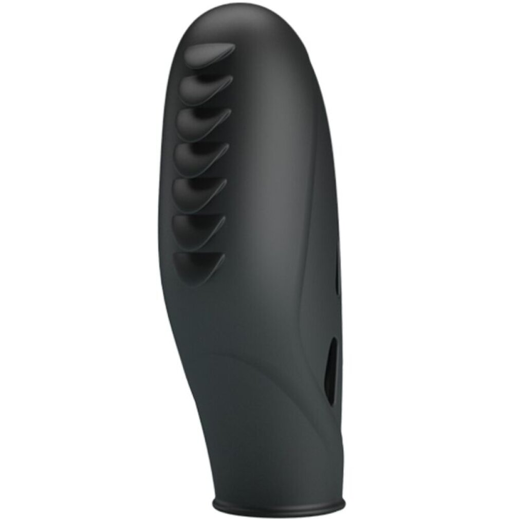 Accesorio ergonómico negro con parte superior acanalada y recortes laterales.