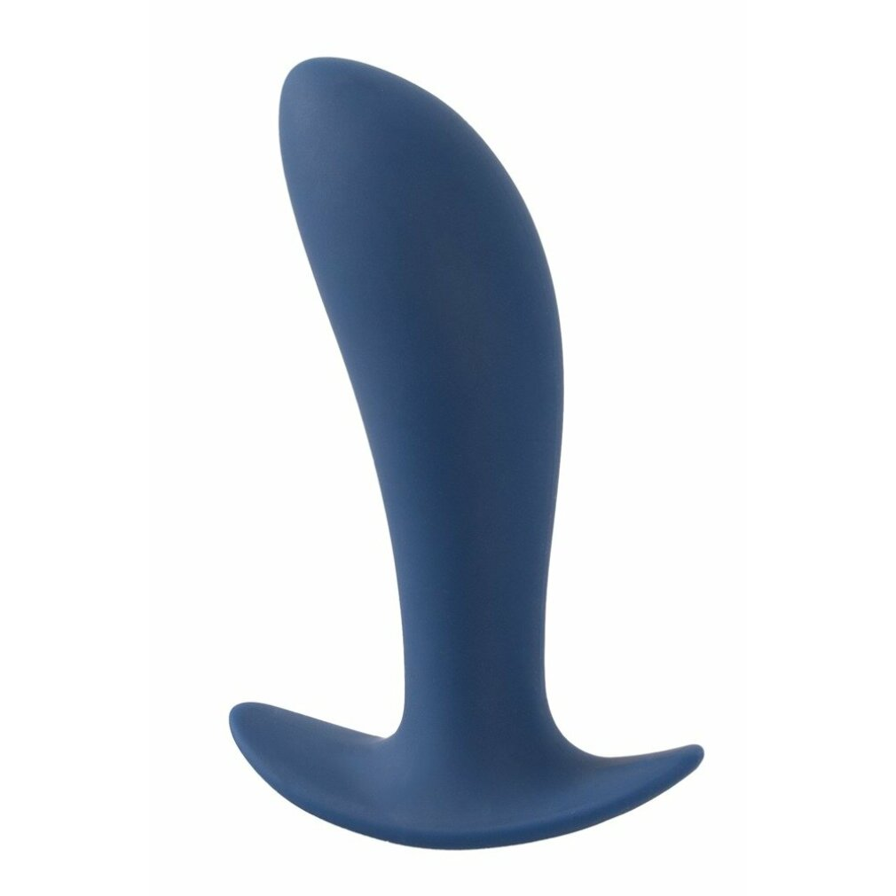 Dunkelblauer Butt Plug mit breiter Basis und schlankem Griff.
