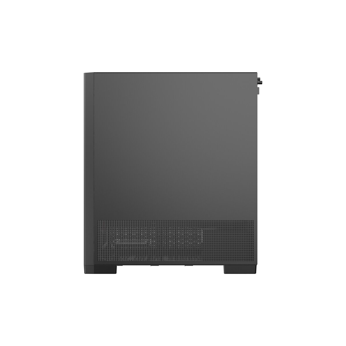 Case del computer grigio con griglia di ventilazione in basso e porte in alto.