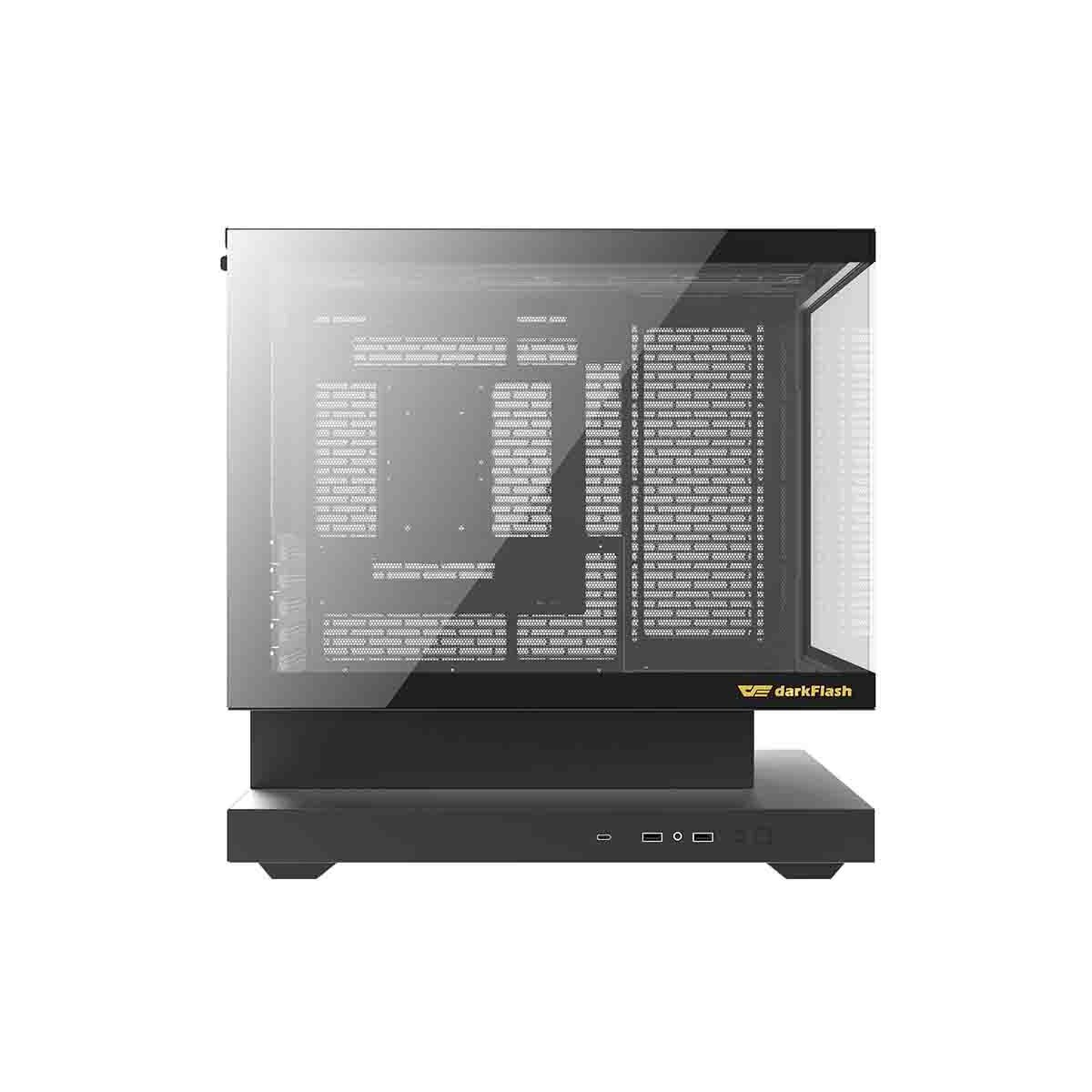 Case per computer nero con lati in vetro e ventole.
