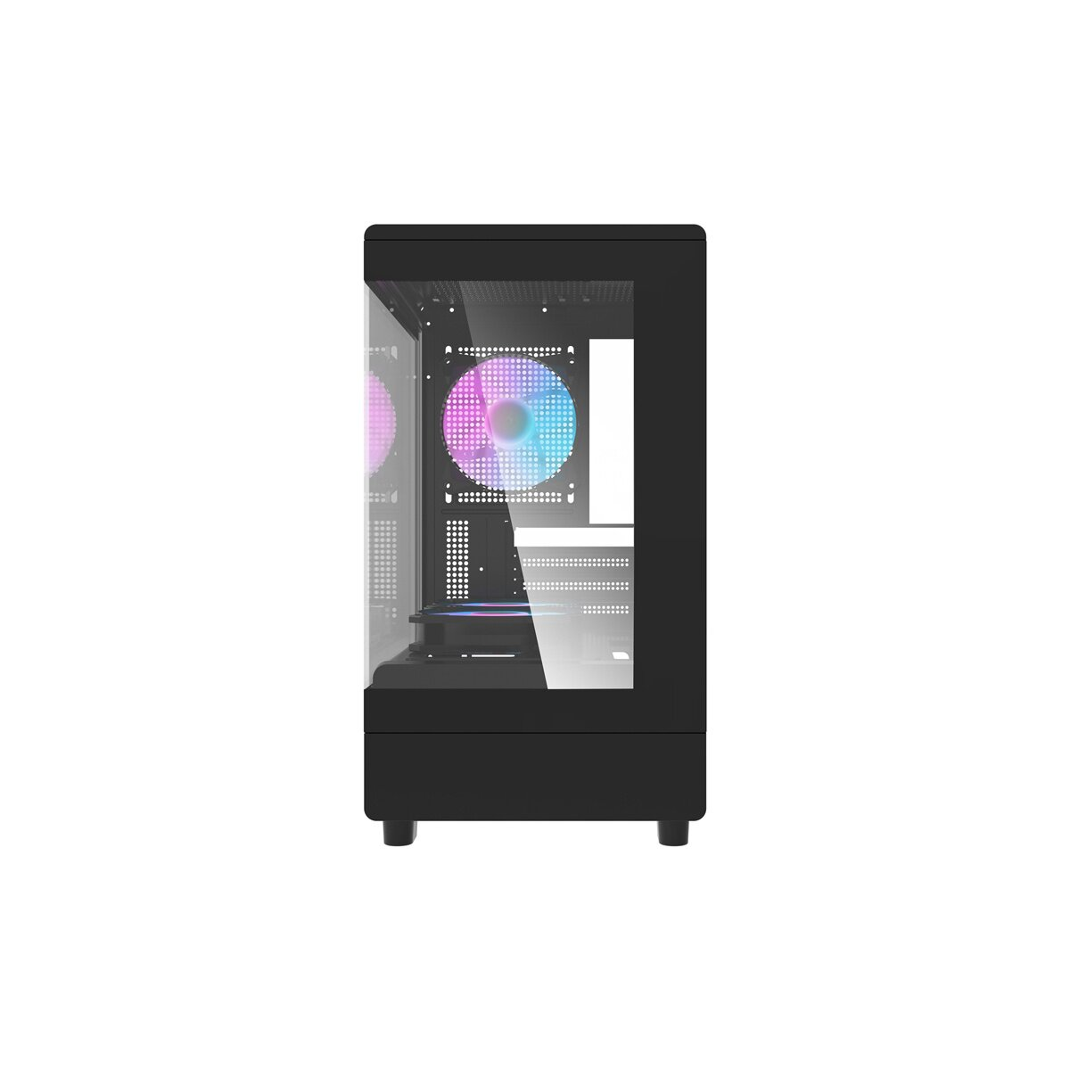 Case PC nero con finestra in vetro, ventola illuminata e illuminazione RGB.