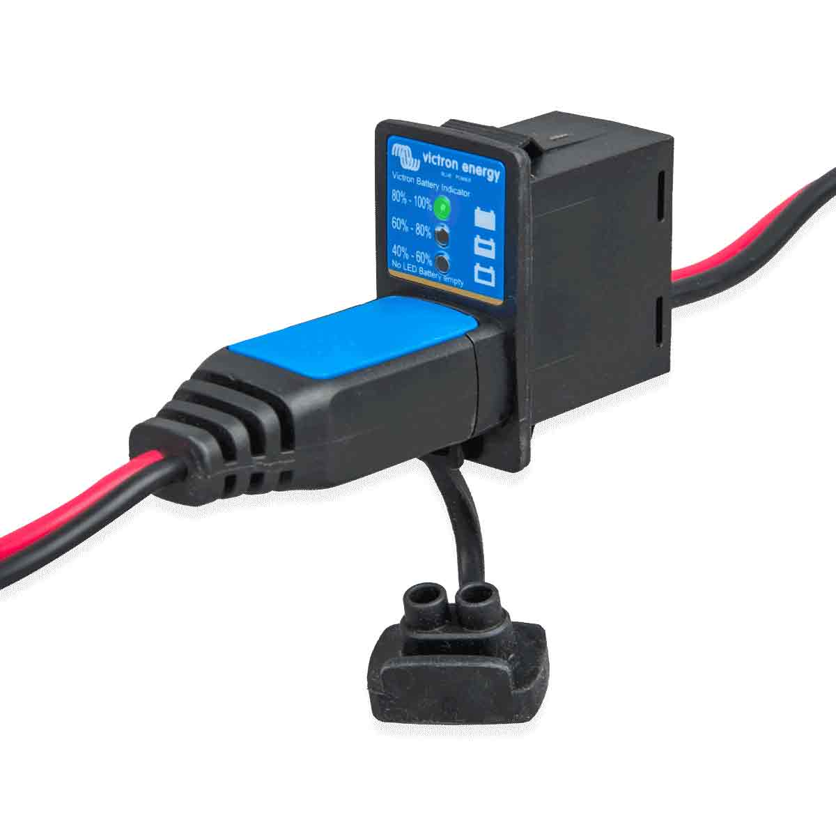 Victron Batterieanzeige zeigt 80-100% Ladung mit grüner LED an.