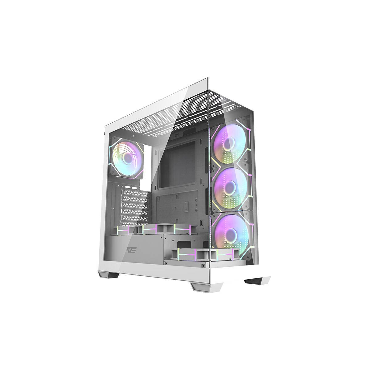 Case PC bianco con frontale in vetro e ventole RGB.