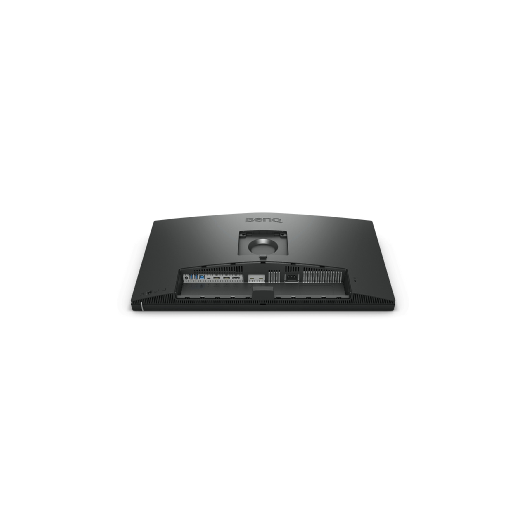 Tył czarnego monitora z portami i logo BenQ.