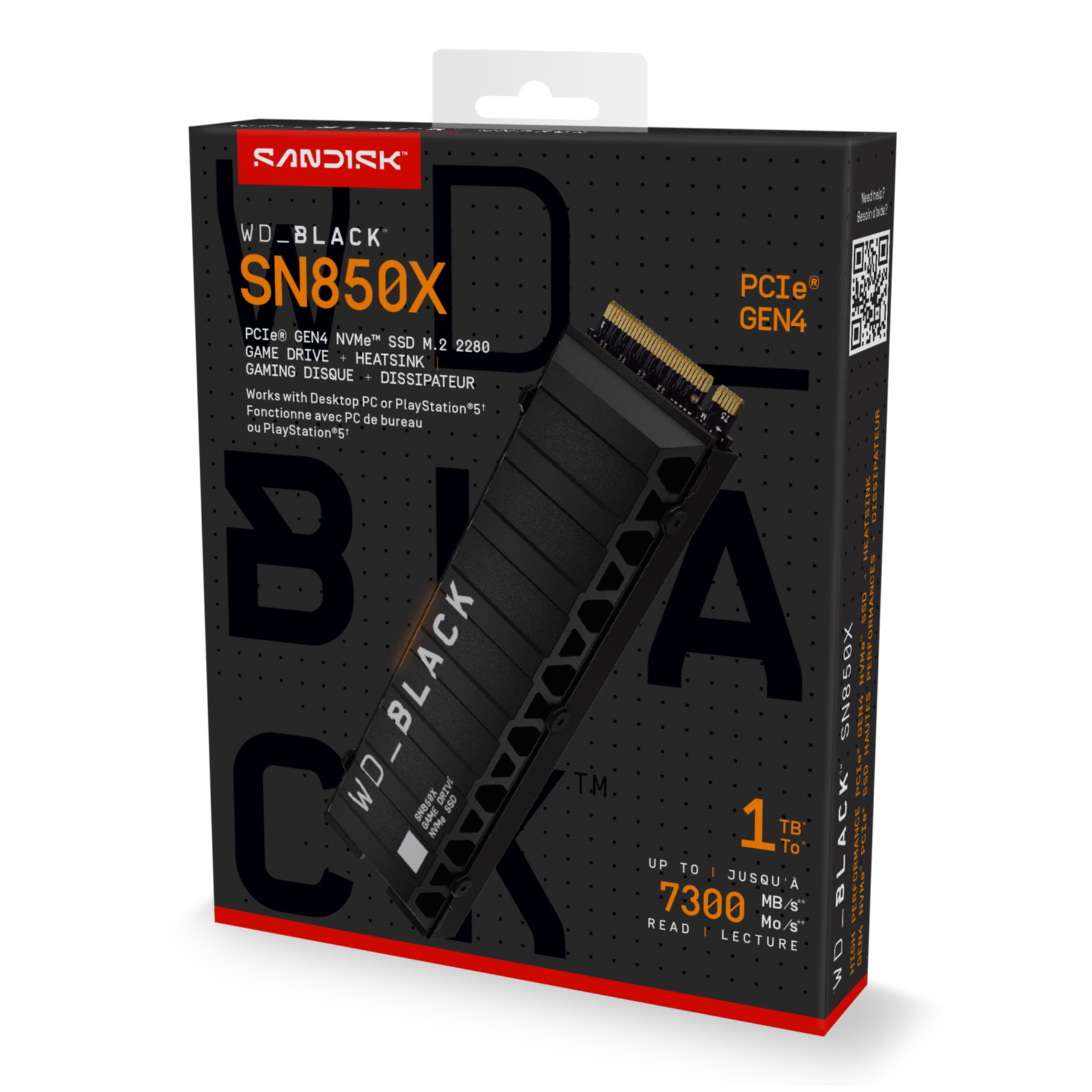 Pudełko dysku NVMe SSD WD_BLACK SN850X z radiatorem, 1 TB, PCIe Gen4.