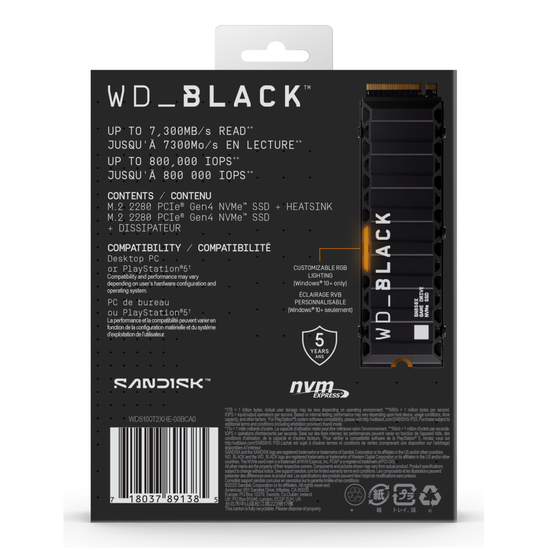 Dysk WD_BLACK M.2 NVMe z radiatorem, kompatybilny z PC/PS5, 5 lat gwarancji.