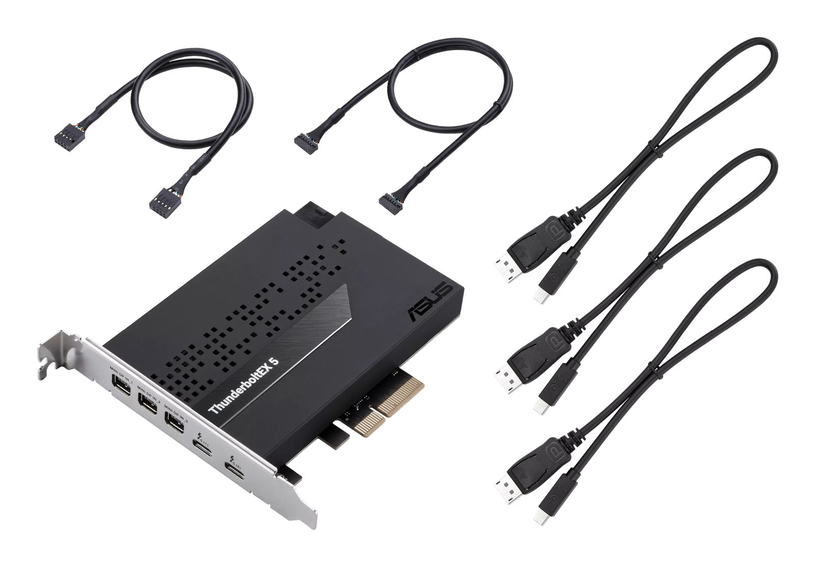 Scheda ASUS Thunderbolt EX5 con cavi e porte