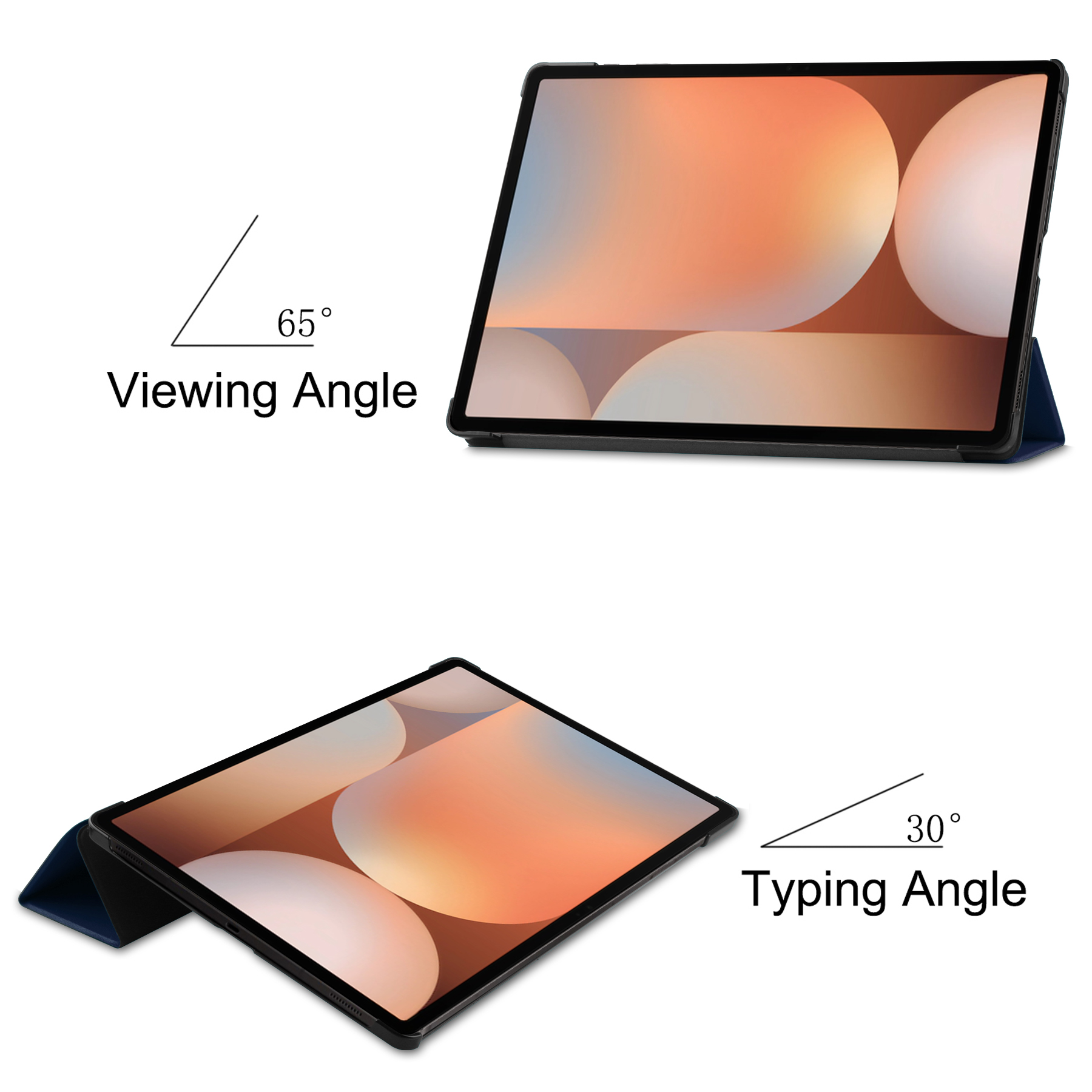 Tablet in due posizioni: angolo di visione di 65° e angolo di digitazione di 30°.