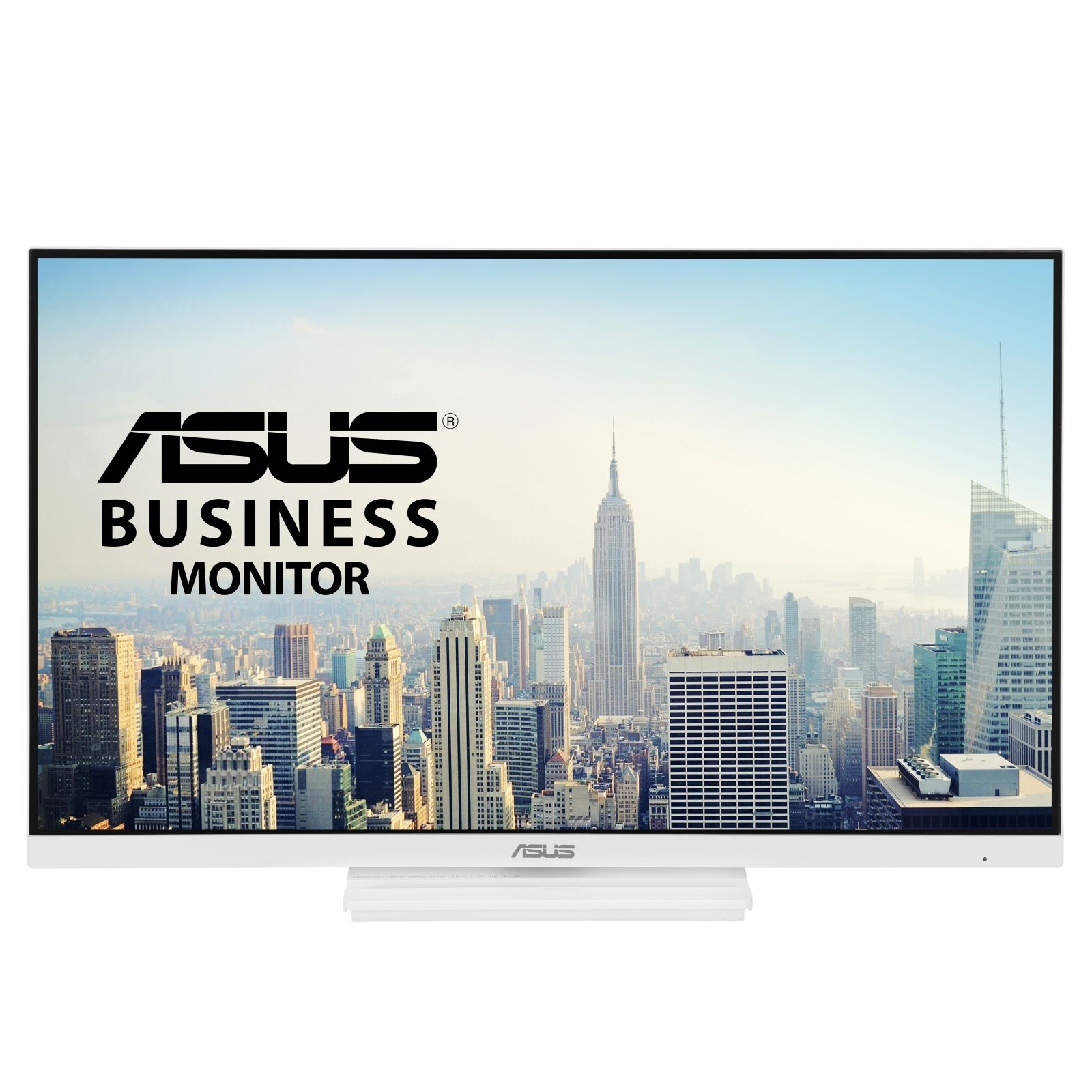 Monitor Asus Business z panoramą miasta Nowy Jork w tle.
