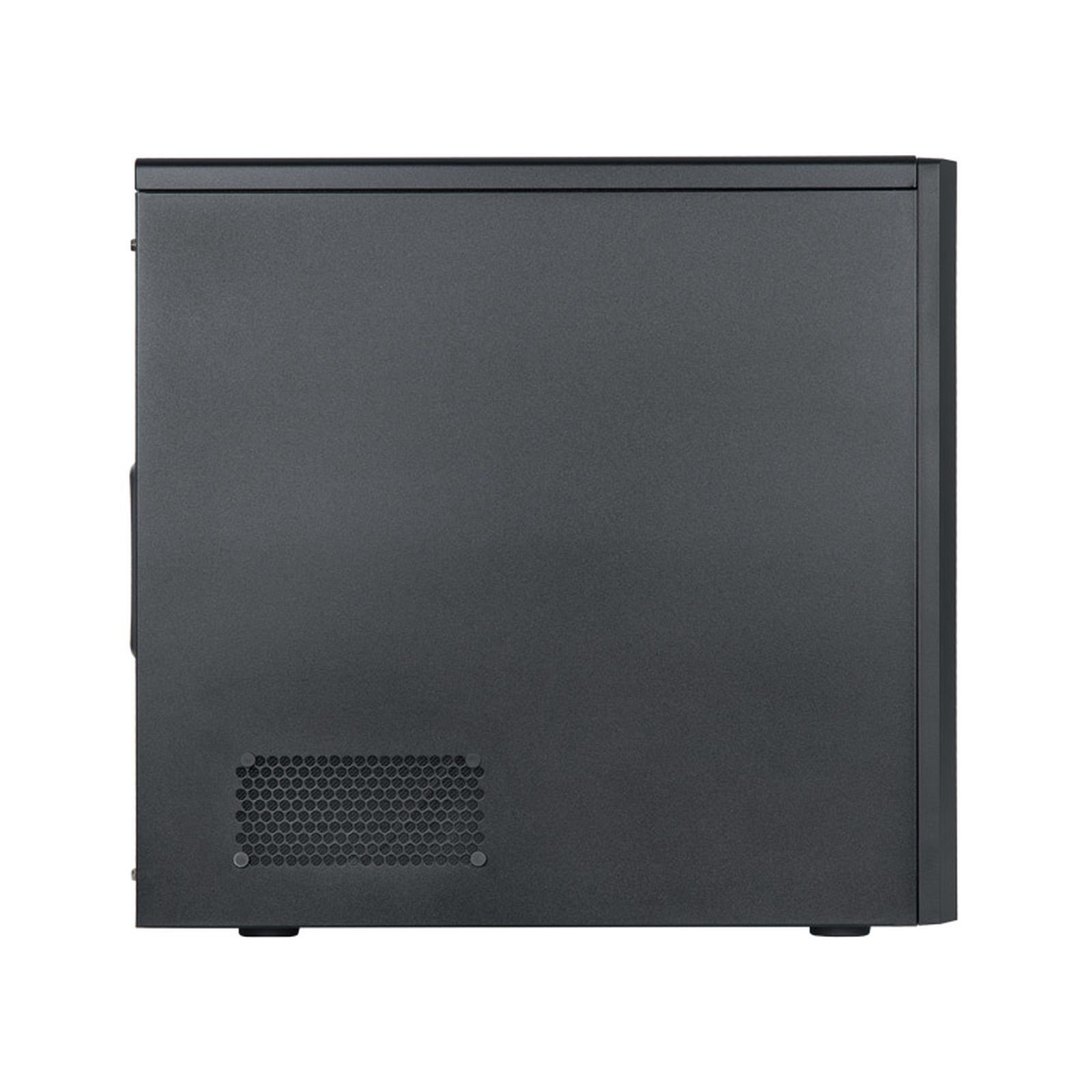 Case del computer grigio scuro di lato con griglia di ventilazione in basso.