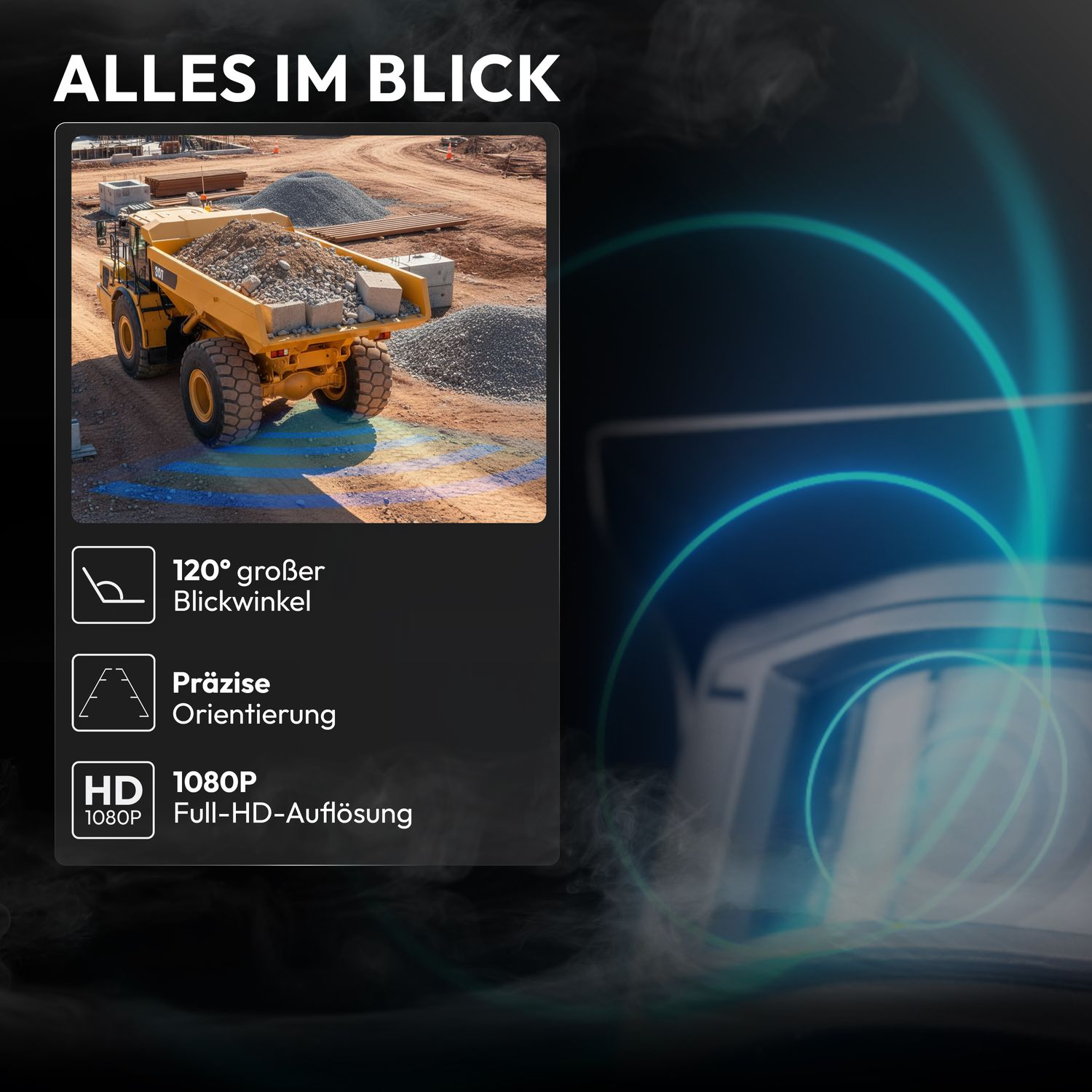 Gelber Muldenkipper auf Baustelle mit Schotter und Betonblöcken. HD 1080P.