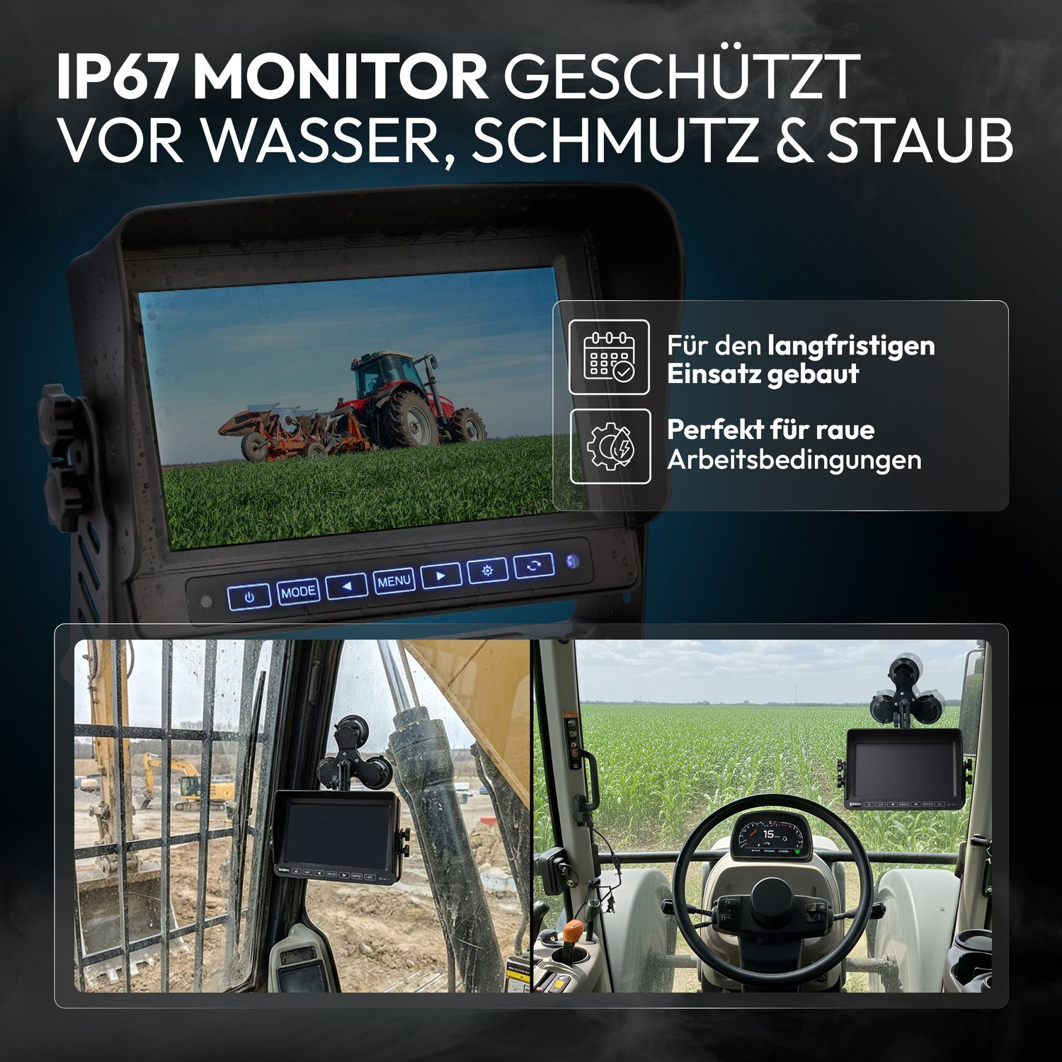 IP67 Monitor: Schutz vor Wasser, Schmutz, Staub. Für Landwirtschaft.