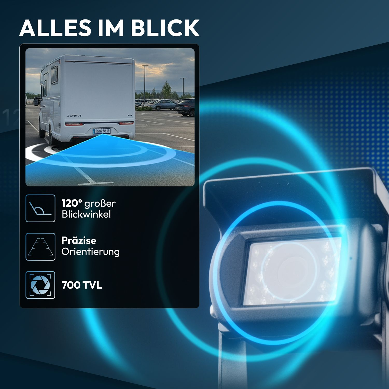 Rückfahrkamera mit 120° Blickwinkel, präziser Orientierung und 700 TVL.