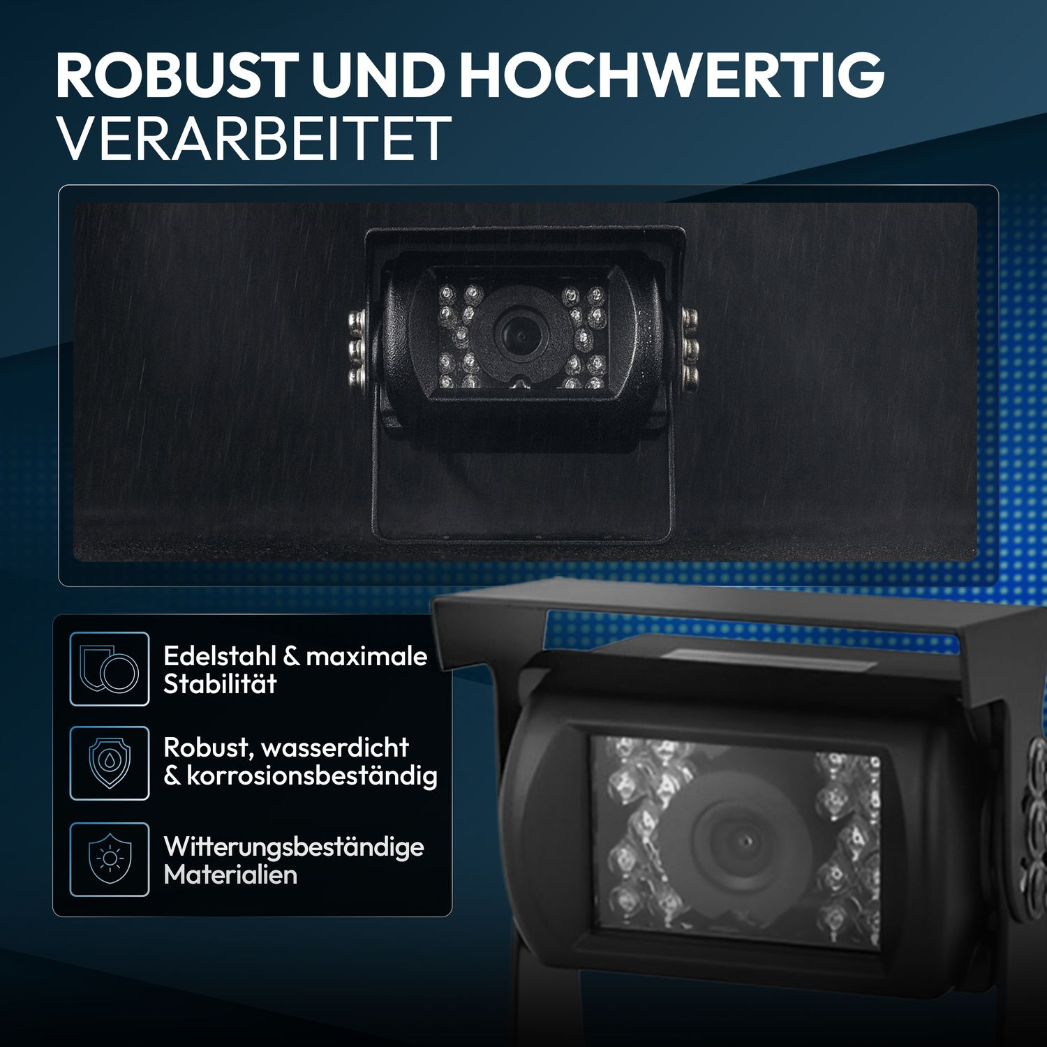 Eine robuste, wasserdichte Kamera mit Edelstahlgehäuse und vielen LEDs.