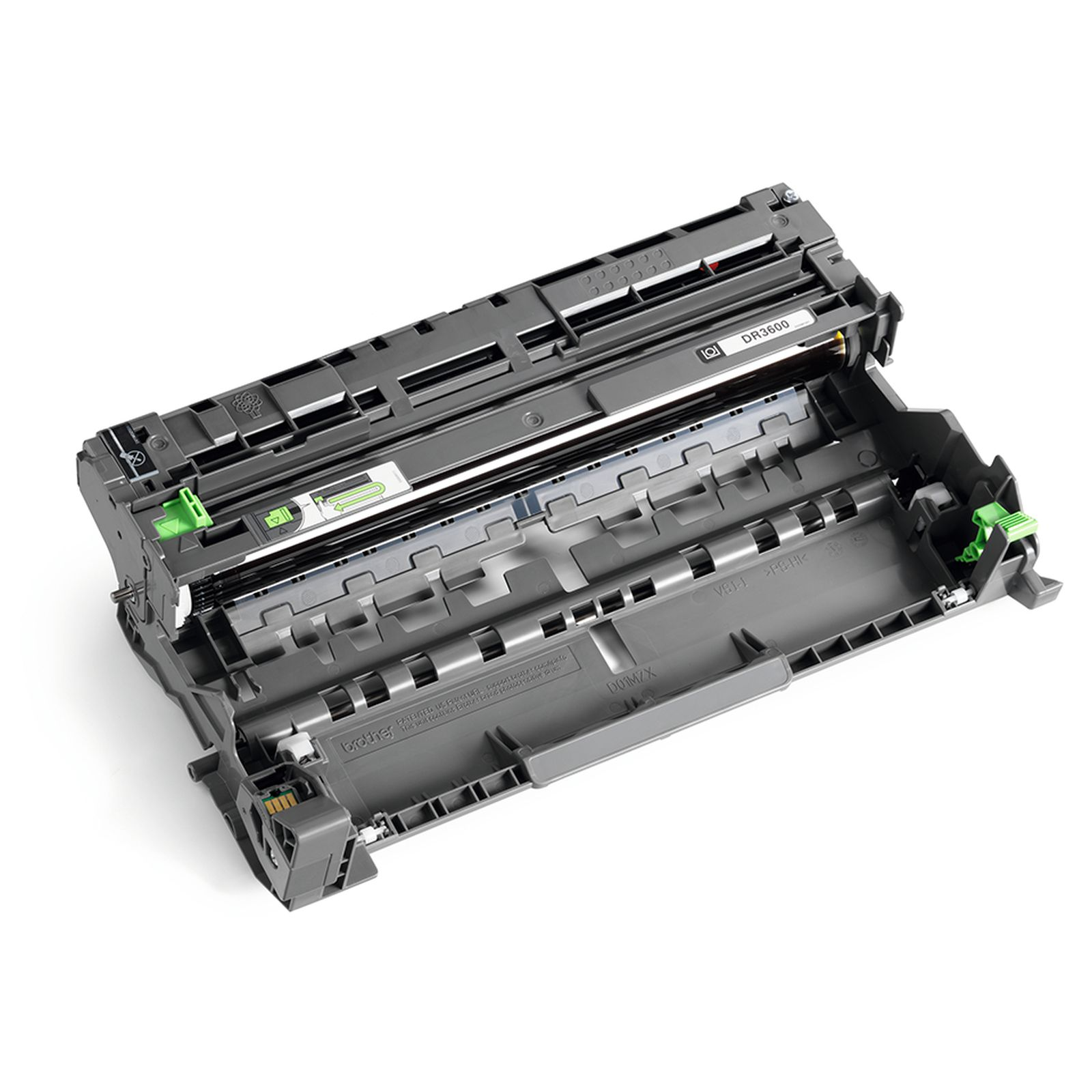 Unità tamburo Brother DR3600 grigia con fermi verdi.