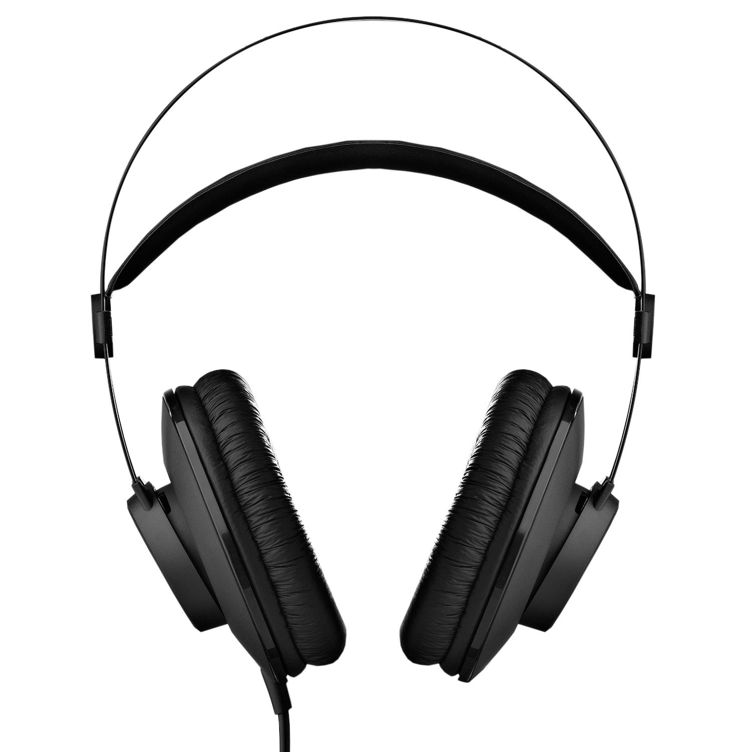 Czarne słuchawki z wyściełanymi nausznikami i cienkim pałąkiem na białym tle.