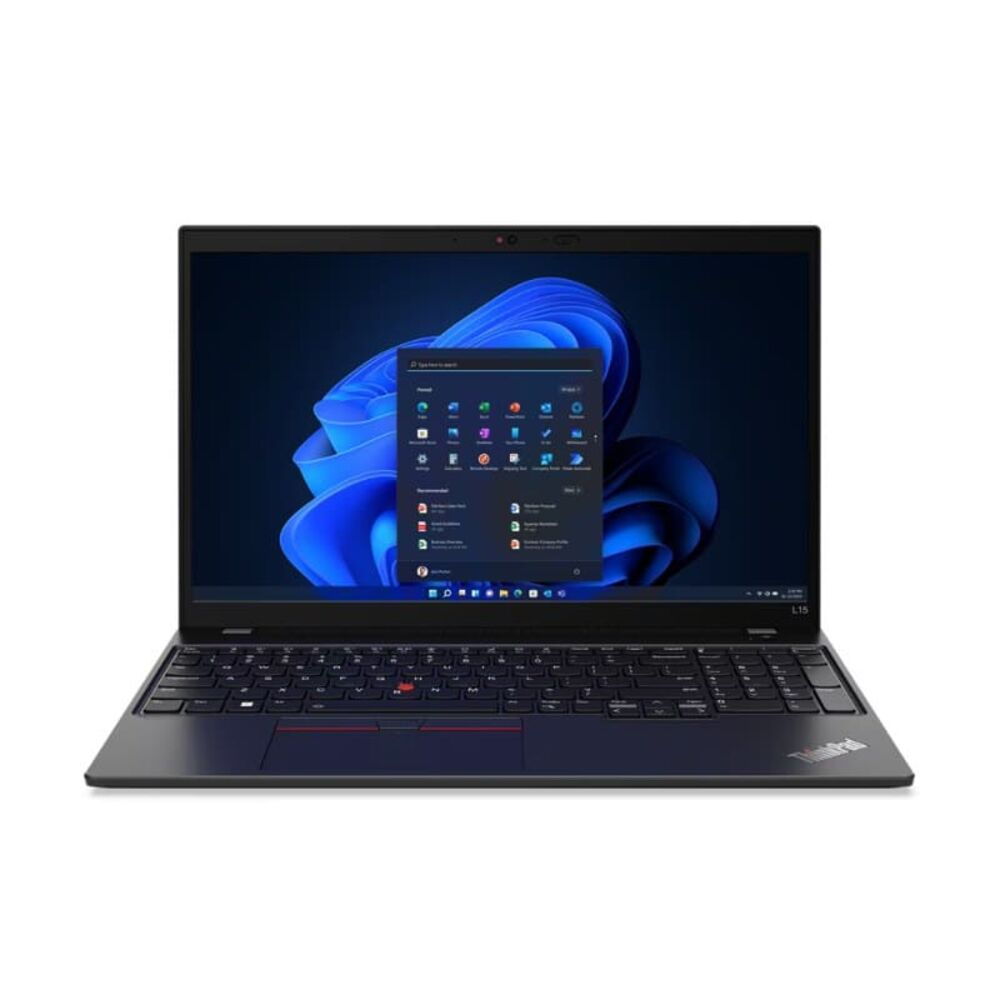 Windows 11 işletim sistemini gösteren açık siyah bir dizüstü bilgisayar.