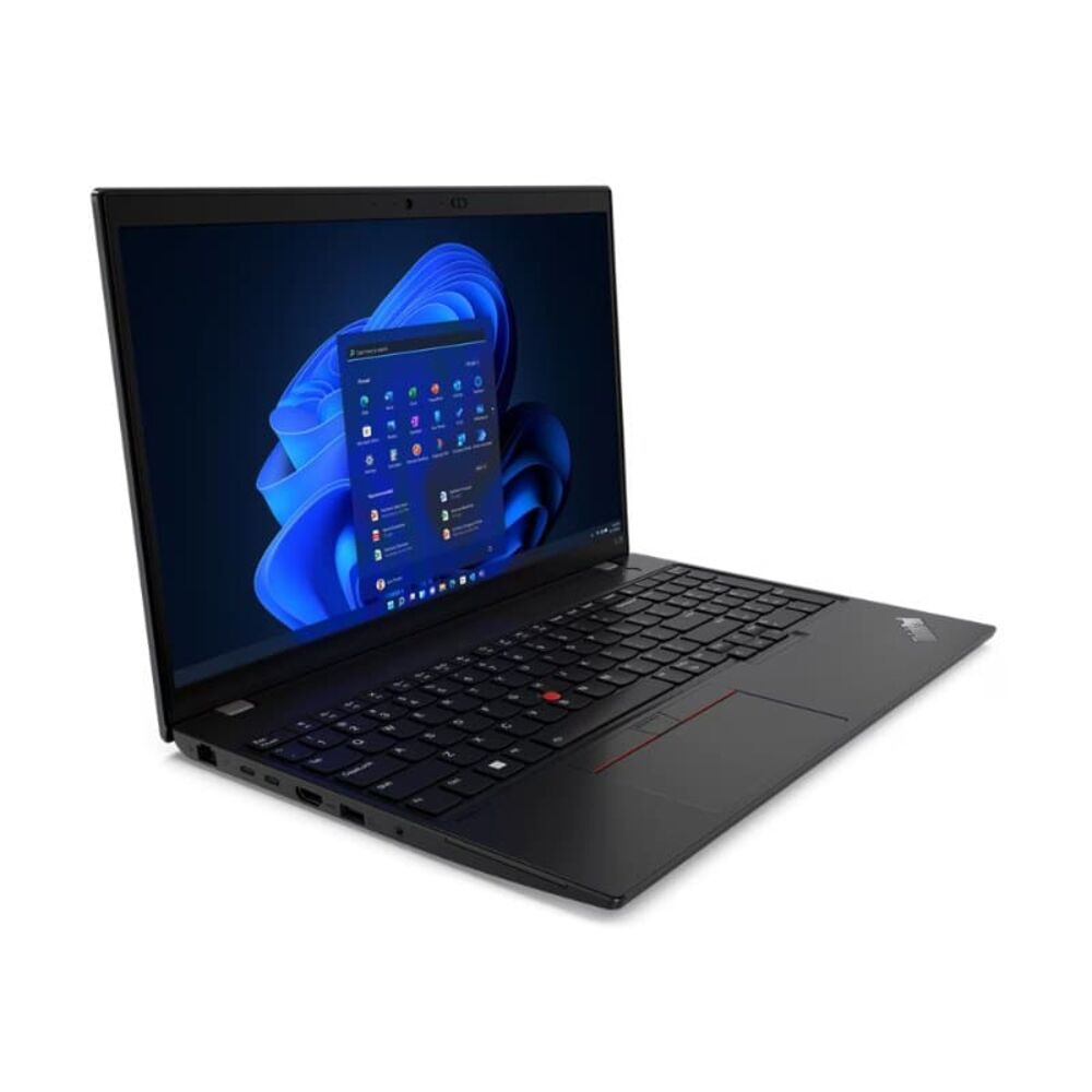 Koyu, stilize edilmiş arka plan üzerinde Windows 11 başlangıç ekranını gösteren siyah dizüstü bilgisayar.