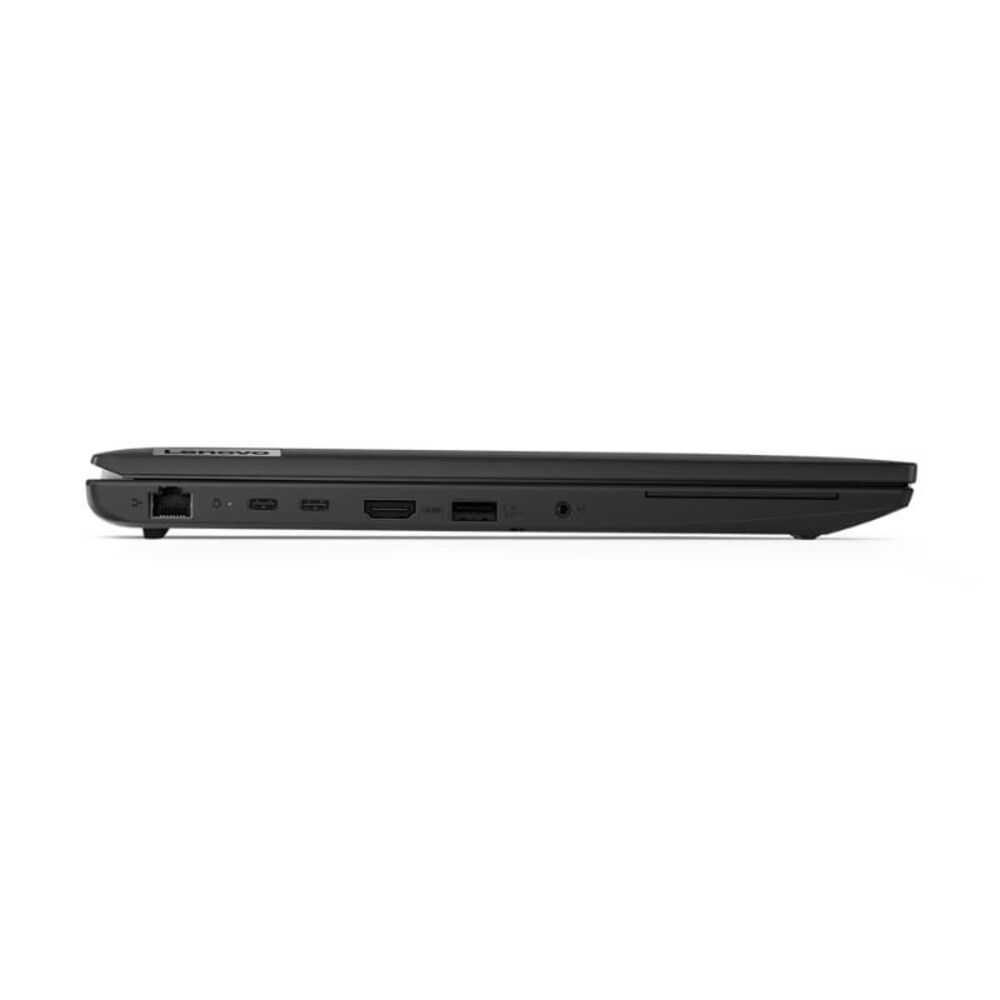Yan tarafındaki portları gösteren siyah bir Lenovo dizüstü bilgisayar.
