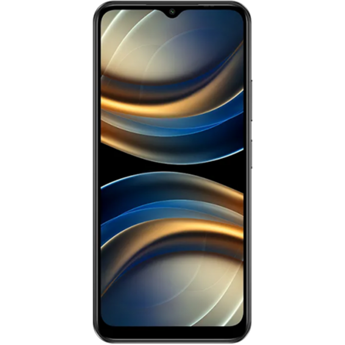 Ekranında soyut, kavisli tasarıma sahip siyah akıllı telefon.