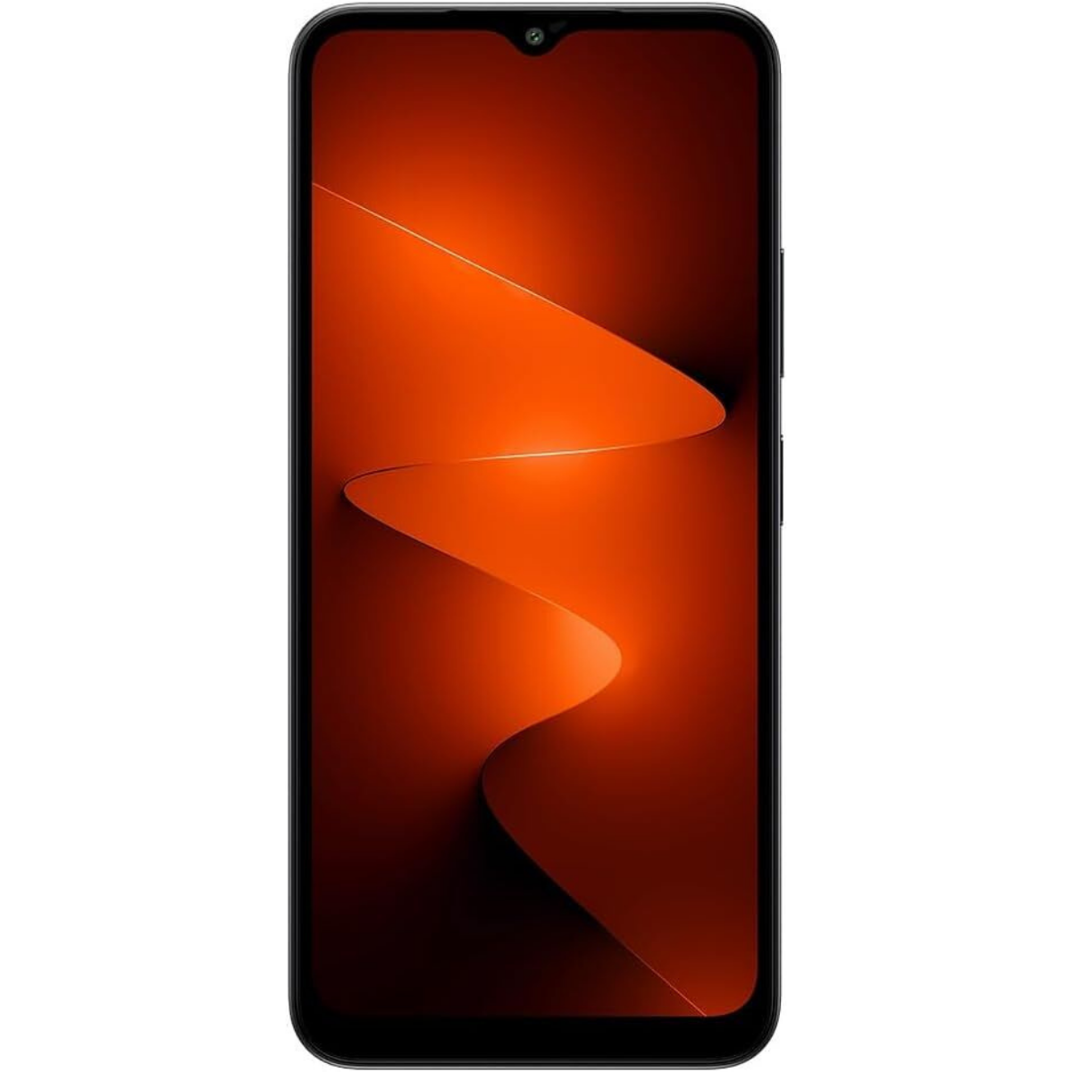 Turuncu soyut arka planlı ve damla çentikli siyah akıllı telefon.